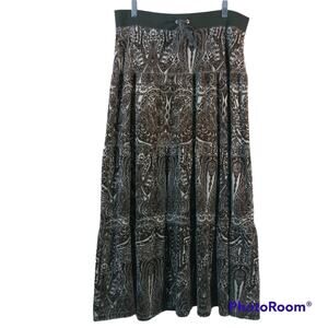 Vintage Juicy Couture Brown Paisley Y2K Velour Midi Skirt Size Small